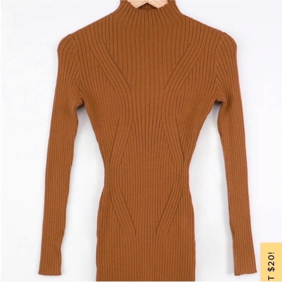 Rust Ribbed Knit Sweater Dress lulus - Picture 5 of 6